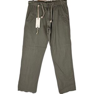 Alcott Musk Green Linen Cotton Blend Straight Leg Drawstring Trouser Pant 38 New